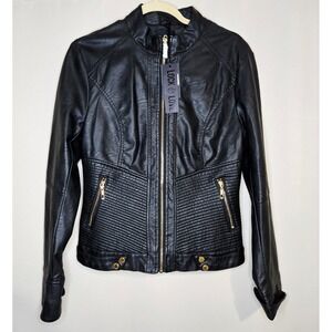 Lock & Love Black Premium Faux Leather Moto Biker Jacket‎ - Size M - New